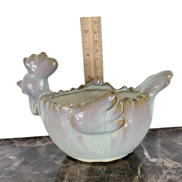 Rooster Chicken Glazed Pottery Dish Decor 6” x 4” Planter Farmhouse Country Chic - Picture 5 of 6